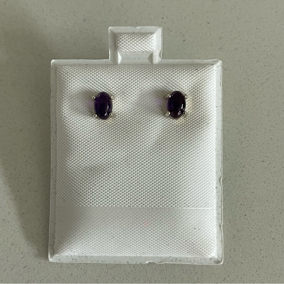 Sterling Silver 925 Cabachon Amethyst Earrings - Picture 4 of 8